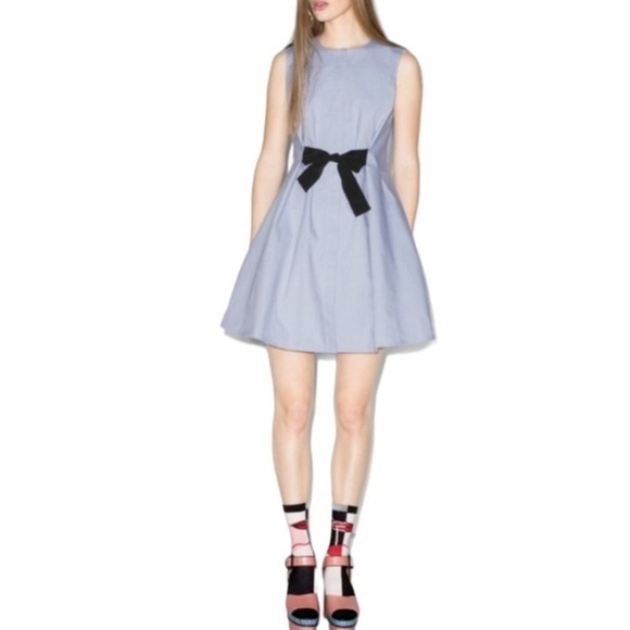 & OTHER STORIES A-Line Cotton Blue Chambray Bow Front Dress Size 2 - Picture 3 of 14